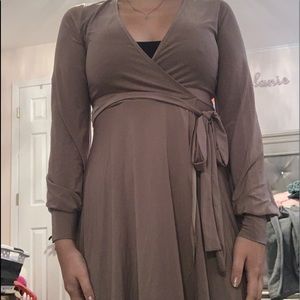 Taupe wrap dress with belt